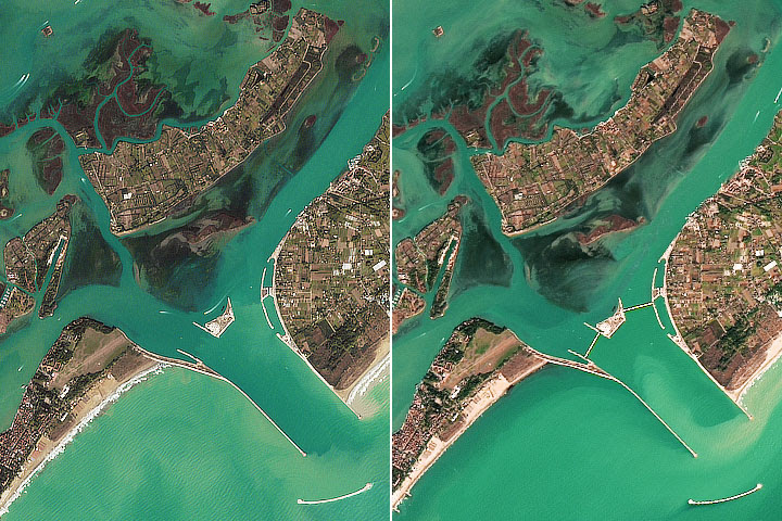 Venice's flood barrier holding back the Adriatic Sea