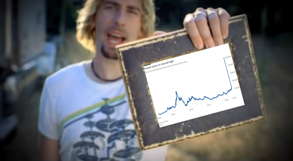 Nickelback singer holding a graph about nickel. 